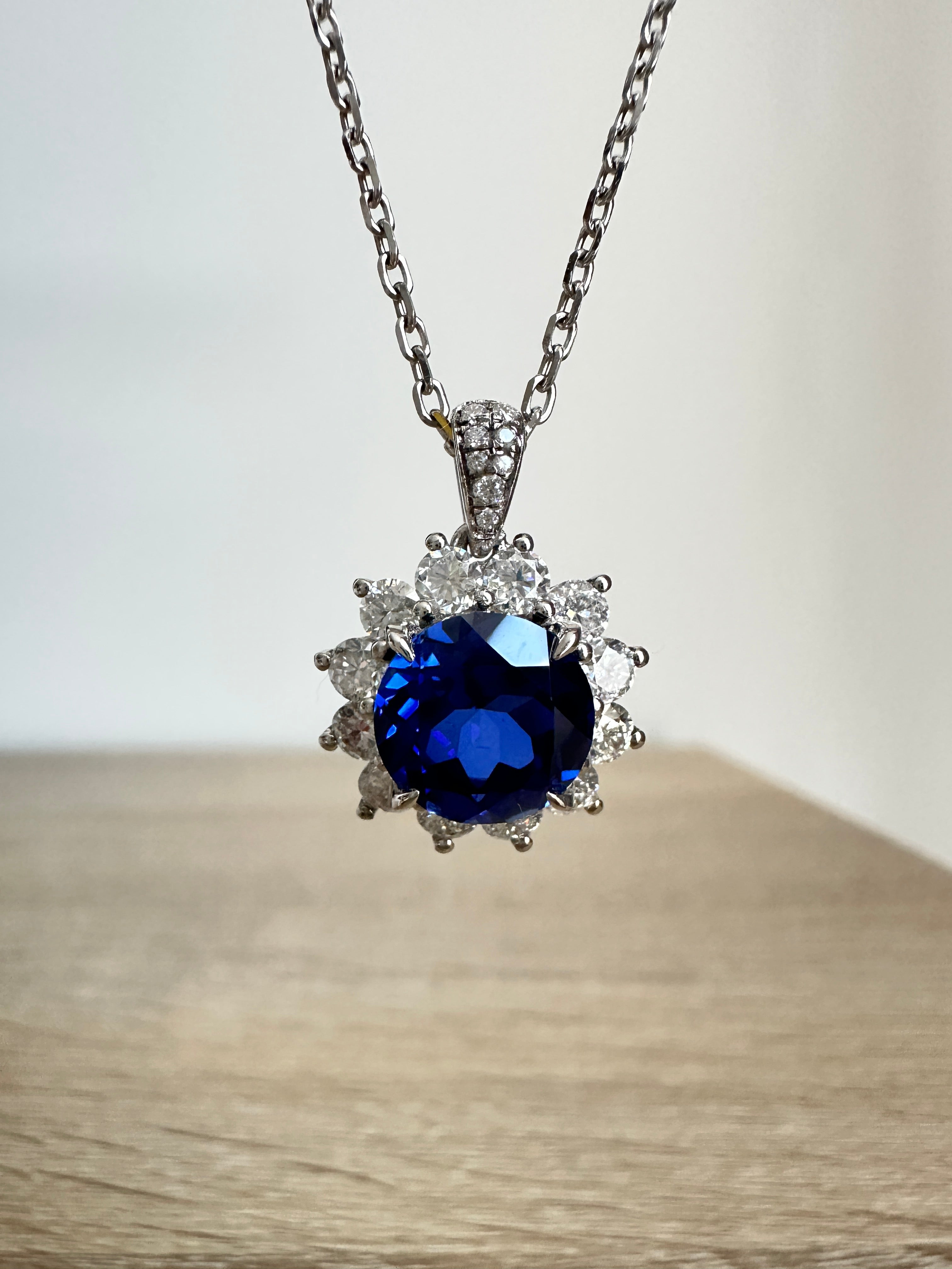 Blue Sapphire Sunflower Necklace