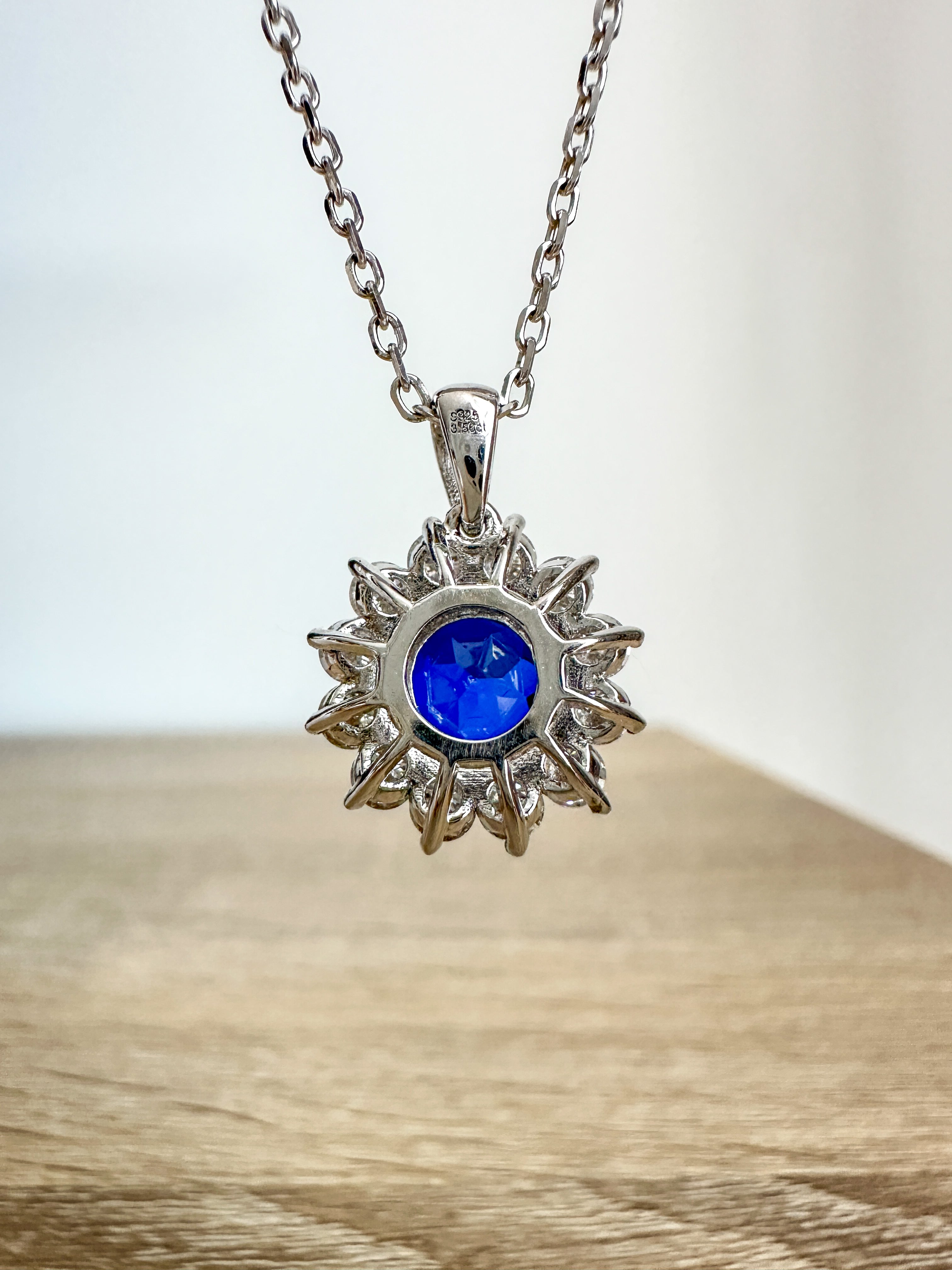 Blue Sapphire Sunflower Necklace