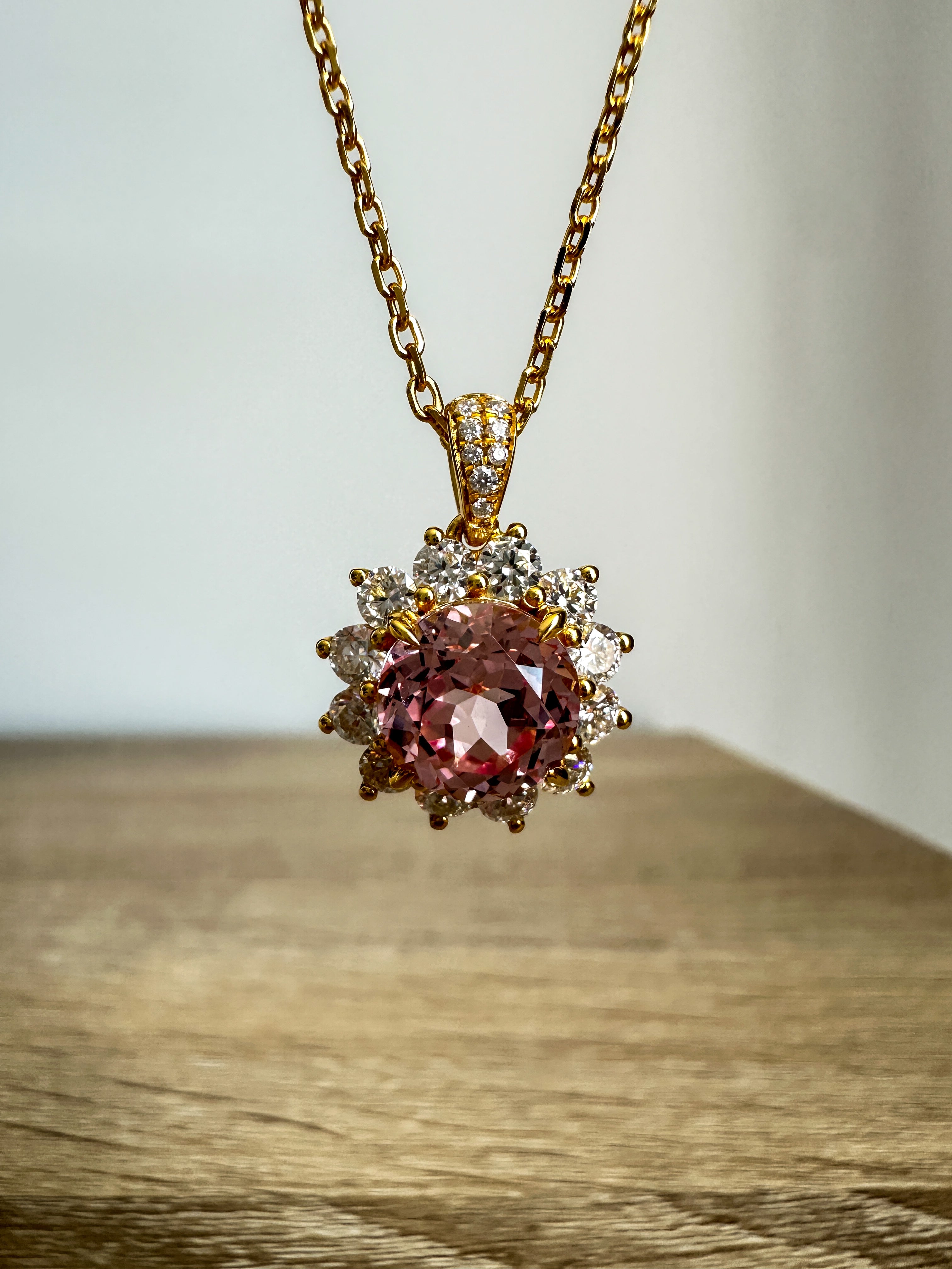 Pink Sapphire Sunflower Necklace