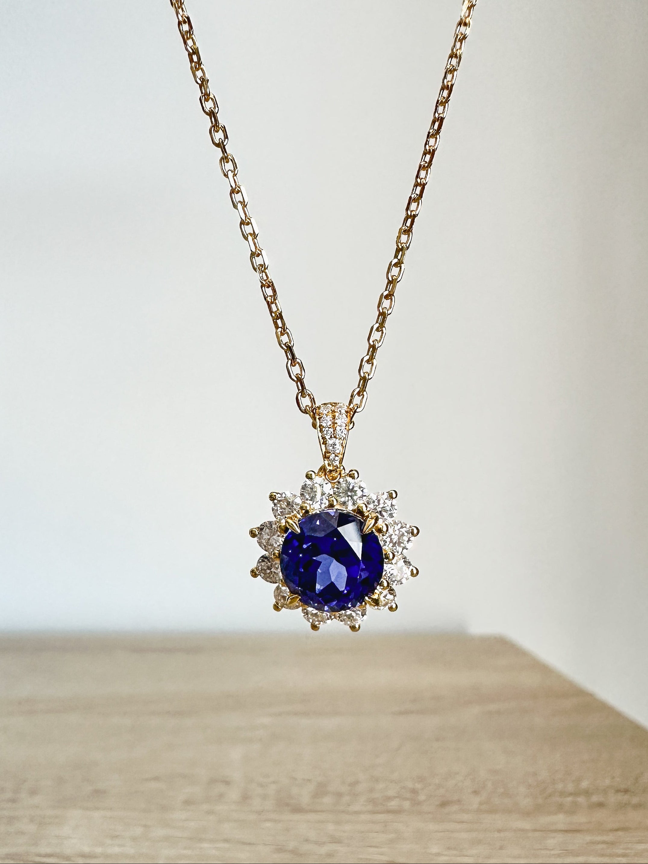 Blue Sapphire Sunflower Necklace