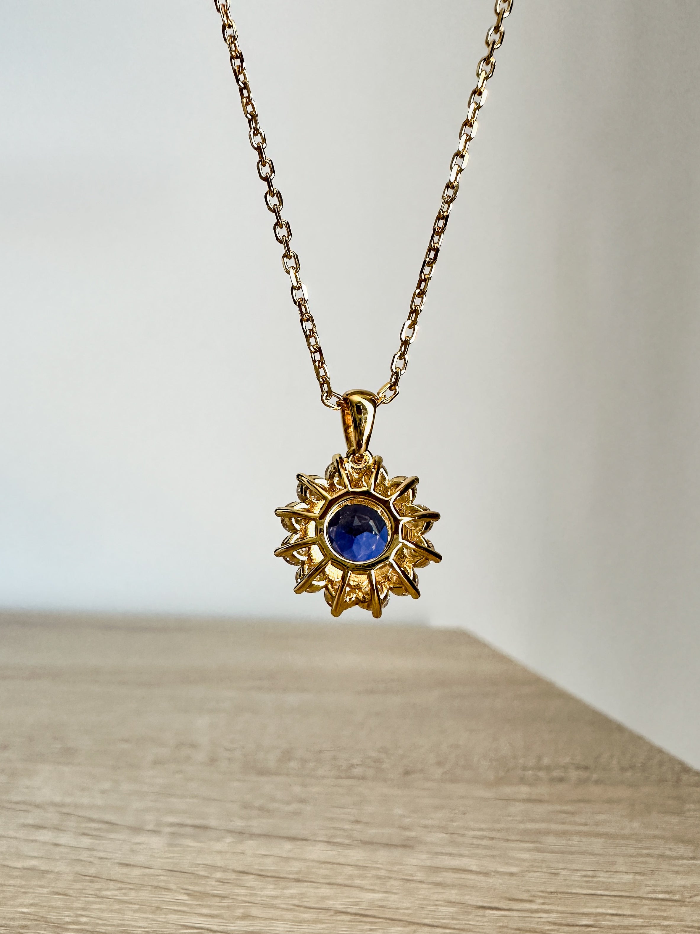 Blue Sapphire Sunflower Necklace