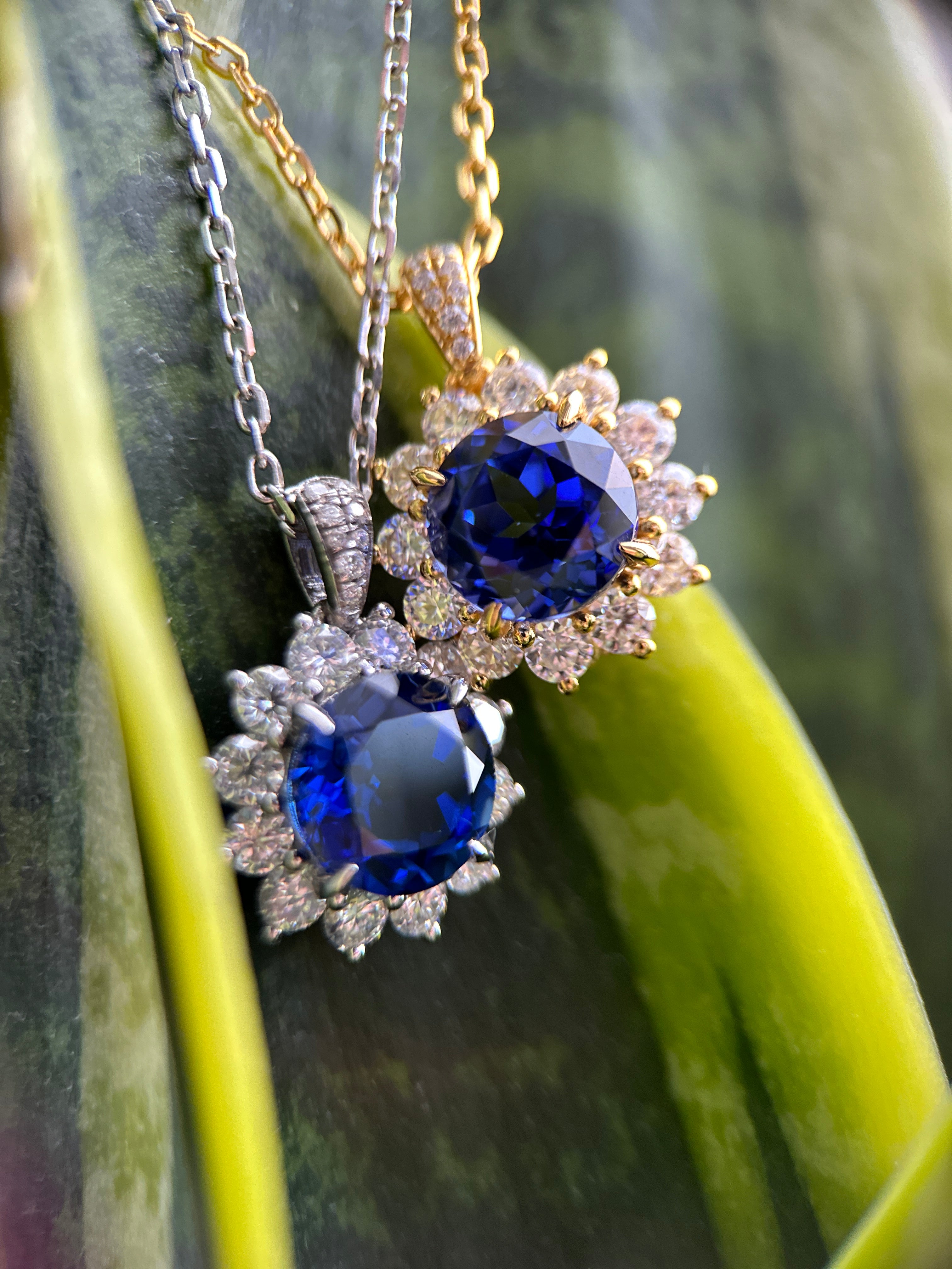 Blue Sapphire Sunflower Necklace