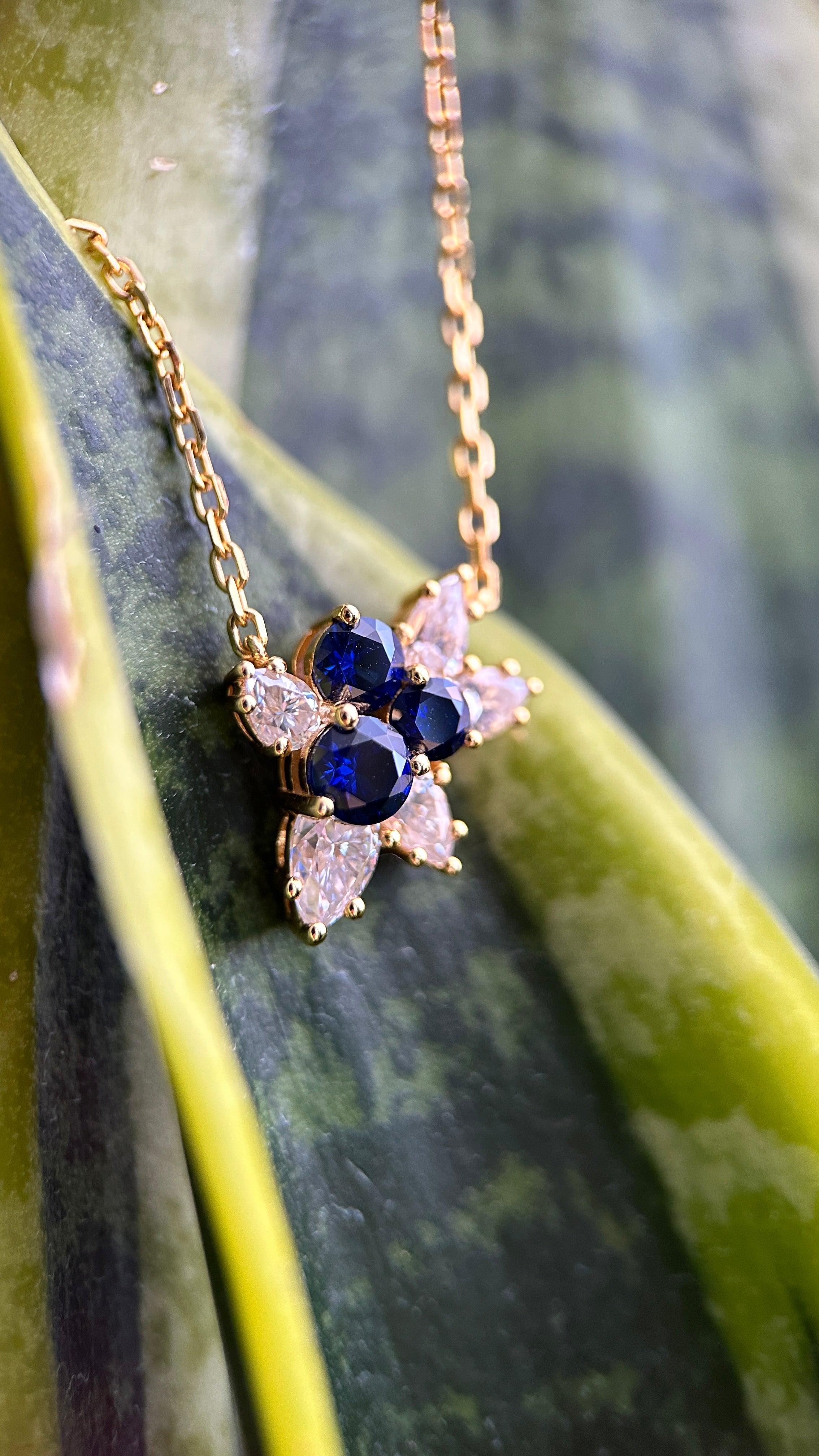 Blue Sapphire Mistletoe Necklace